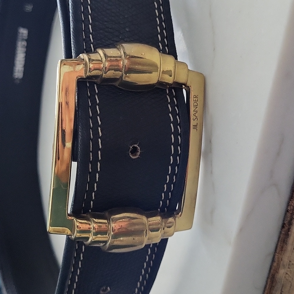 Vtg Jil Sander+ Leather Belt with Brass Buckle